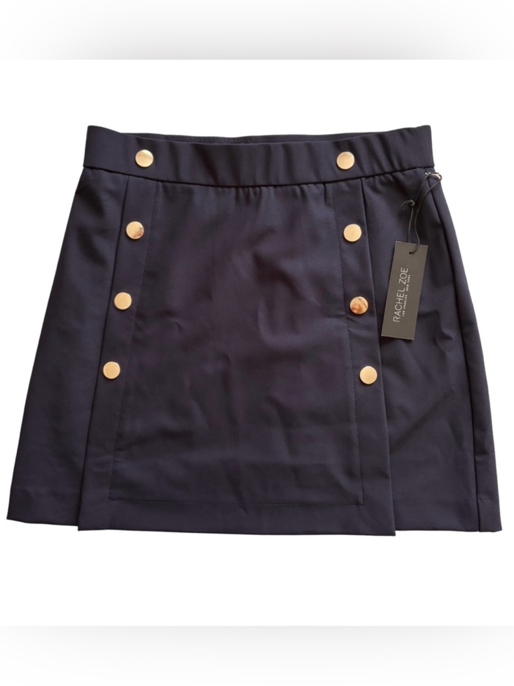 Rachel Zoe Navy Mini Skirt Size 8 Silver Accents Pull On Work Wear Military Look